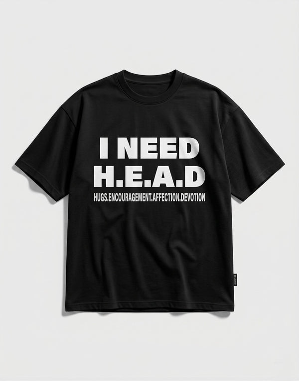 Photo of I NEED H.E.A.D” Oversized Black T-Shirt